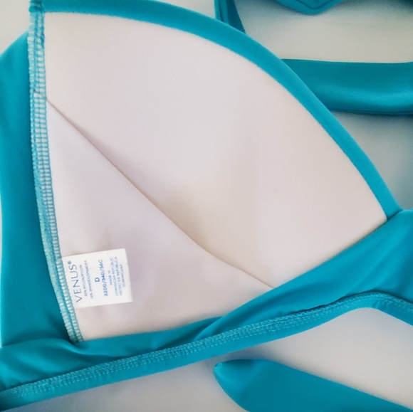 Venus Aqua Blue Bikini Set Triangle Top 32/36 Moderate Adjustable Tie Bottom 10 - Picture 5 of 8